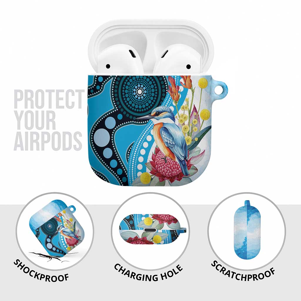 Australia Azure Kingfisher AirPods Case Australian Native Flowers Indigenous Art - Aussie Hoodie