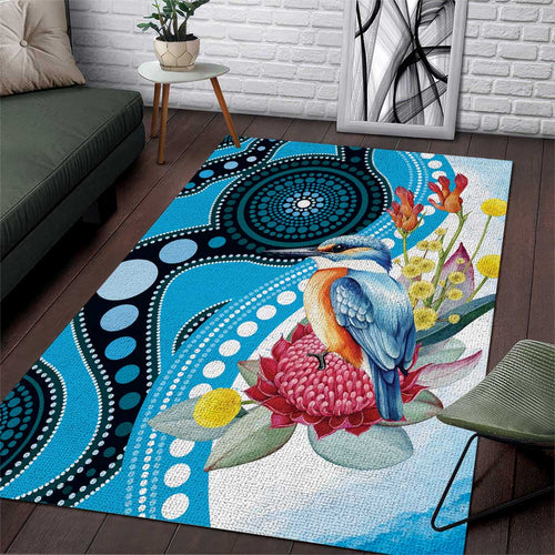 Australia Azure Kingfisher Area Rug Australian Native Flowers Indigenous Art - Aussie Hoodie