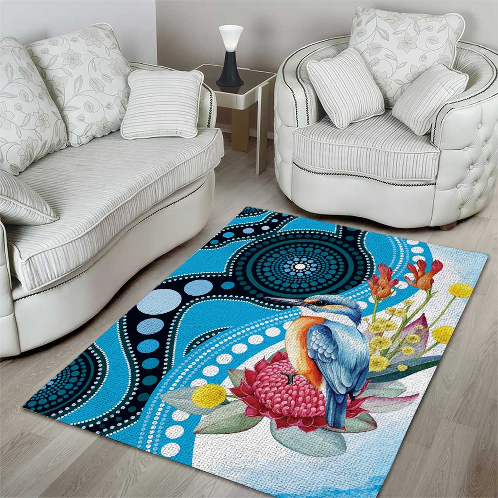 Australia Azure Kingfisher Area Rug Australian Native Flowers Indigenous Art - Aussie Hoodie