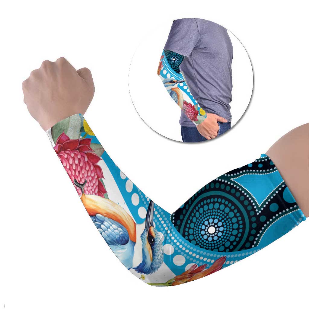 Australia Azure Kingfisher Arm Sleeves Australian Native Flowers Indigenous Art - Aussie Hoodie
