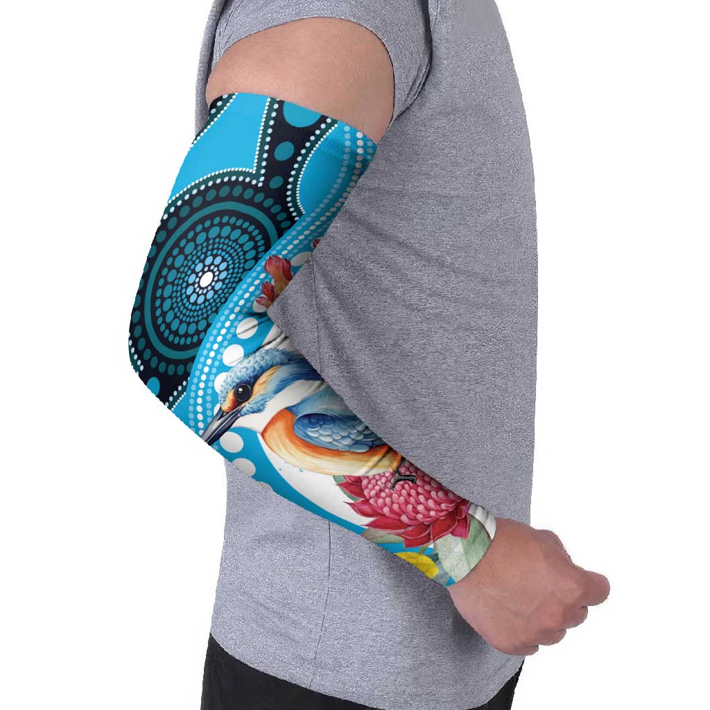Australia Azure Kingfisher Arm Sleeves Australian Native Flowers Indigenous Art - Aussie Hoodie