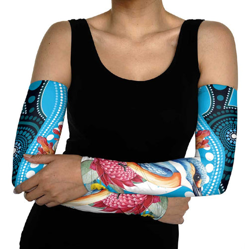Australia Azure Kingfisher Arm Sleeves Australian Native Flowers Indigenous Art - Aussie Hoodie