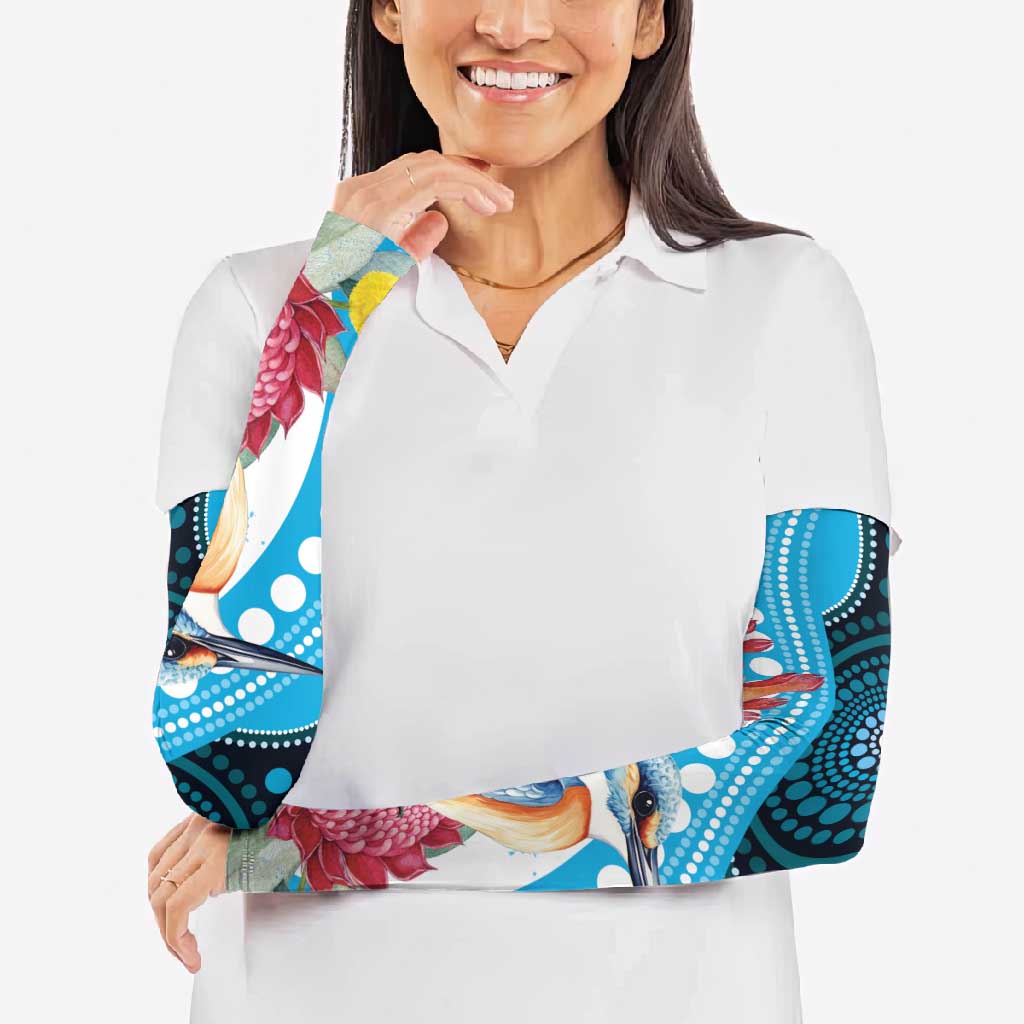 Australia Azure Kingfisher Arm Sleeves Australian Native Flowers Indigenous Art - Aussie Hoodie