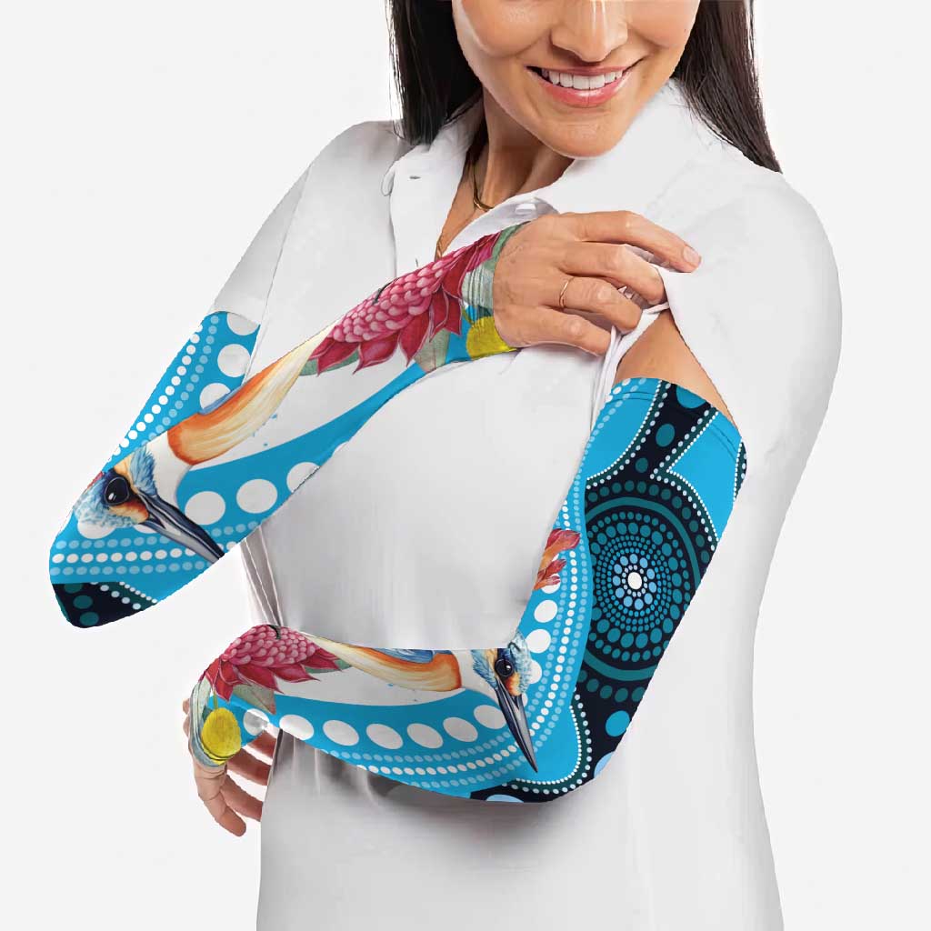Australia Azure Kingfisher Arm Sleeves Australian Native Flowers Indigenous Art - Aussie Hoodie