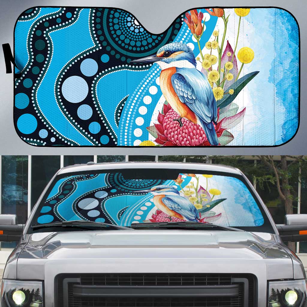 Australia Azure Kingfisher Auto Sun Shade Australian Native Flowers Indigenous Art - Aussie Hoodie