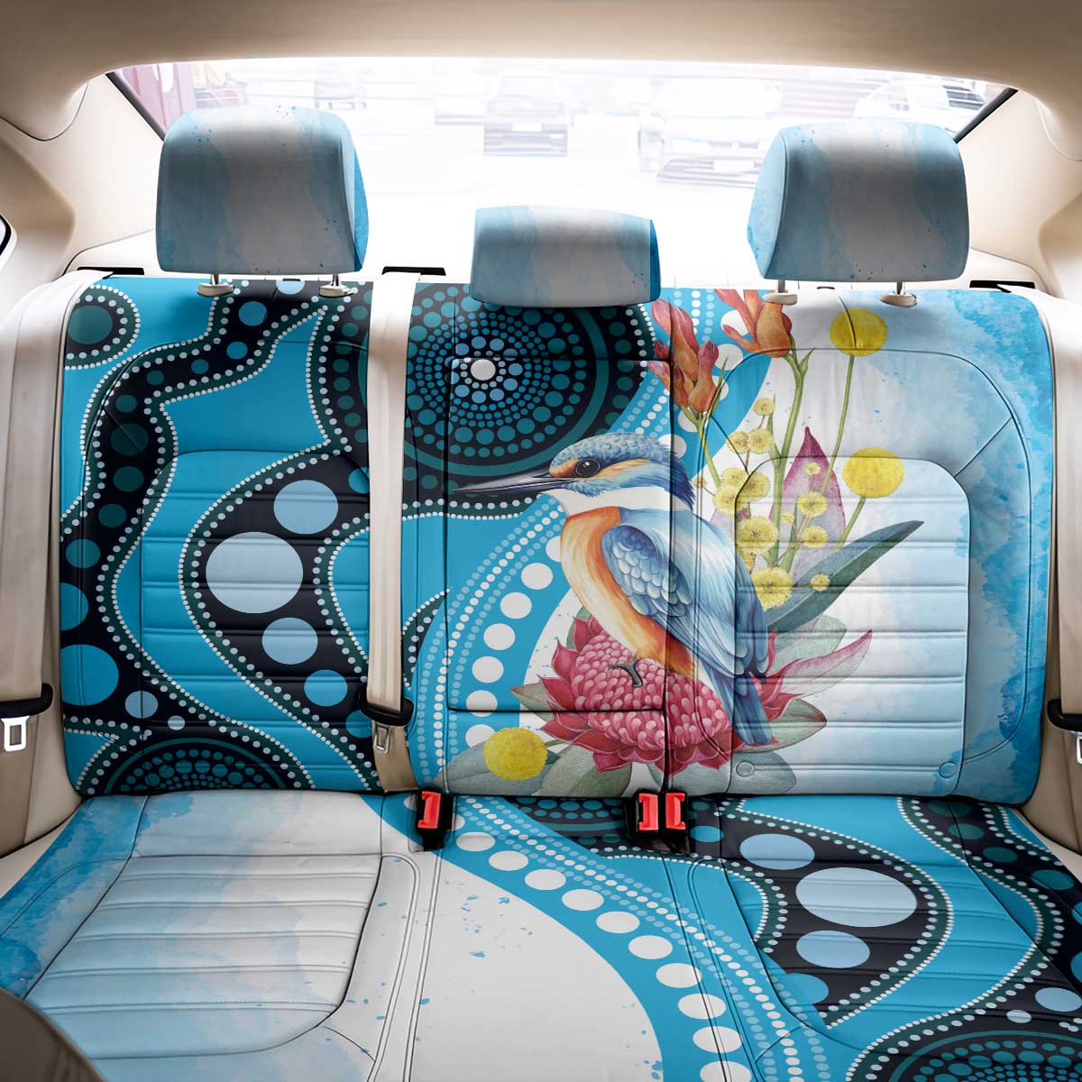 Australia Azure Kingfisher Back Car Seat Cover Australian Native Flowers Indigenous Art - Aussie Hoodie
