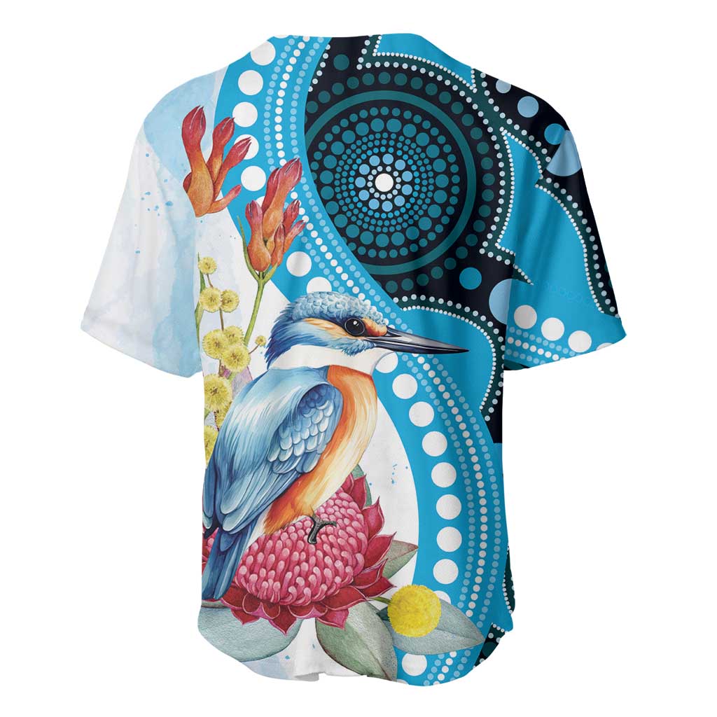 Australia Azure Kingfisher Baseball Jersey Australian Native Flowers Indigenous Art - Aussie Hoodie