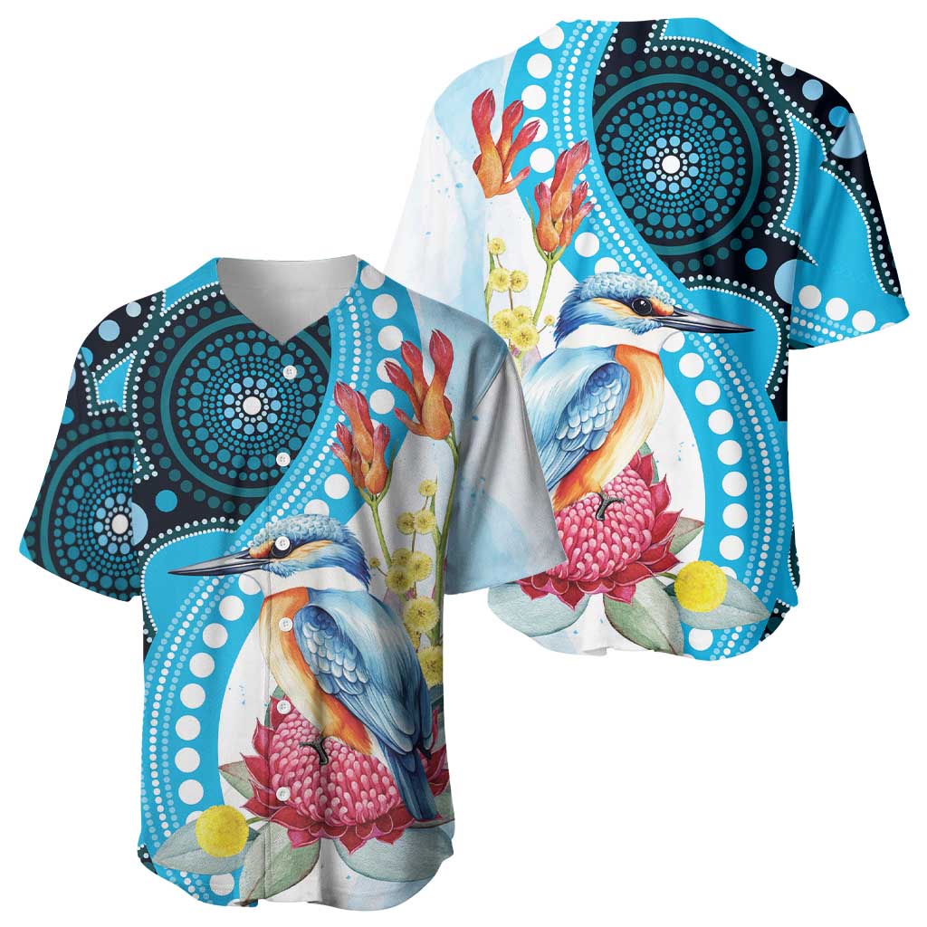 Australia Azure Kingfisher Baseball Jersey Australian Native Flowers Indigenous Art - Aussie Hoodie