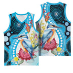 Australia Azure Kingfisher Basketball Jersey Australian Native Flowers Indigenous Art - Aussie Hoodie