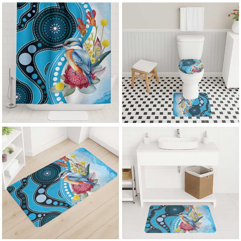 Australia Azure Kingfisher Bathroom Set Australian Native Flowers Indigenous Art - Aussie Hoodie