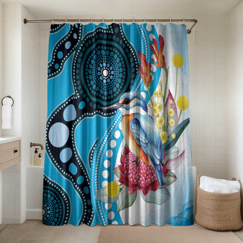 Australia Azure Kingfisher Bathroom Set Australian Native Flowers Indigenous Art - Aussie Hoodie