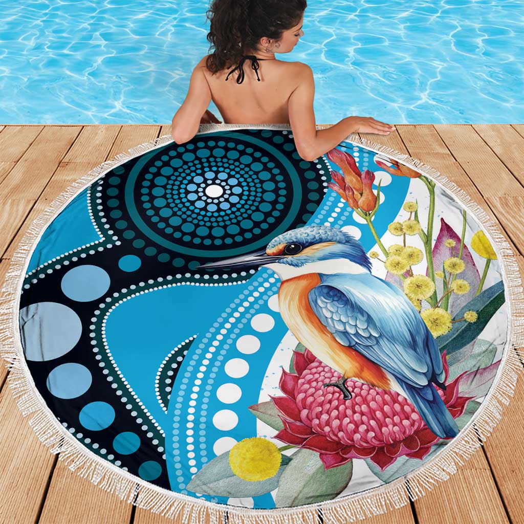 Australia Azure Kingfisher Beach Blanket Australian Native Flowers Indigenous Art - Aussie Hoodie