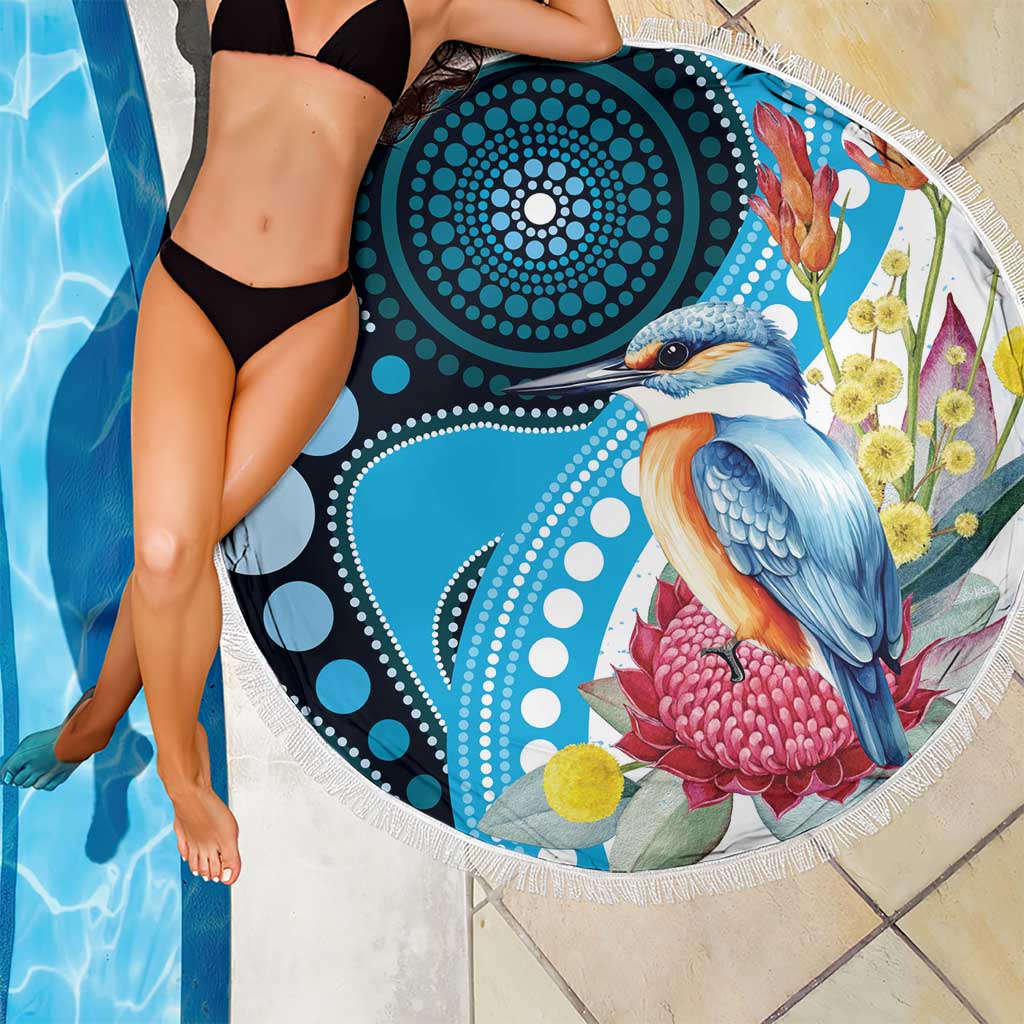 Australia Azure Kingfisher Beach Blanket Australian Native Flowers Indigenous Art - Aussie Hoodie