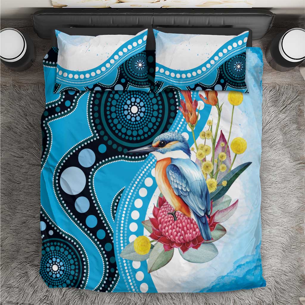 Australia Azure Kingfisher Bedding Set Australian Native Flowers Indigenous Art - Aussie Hoodie