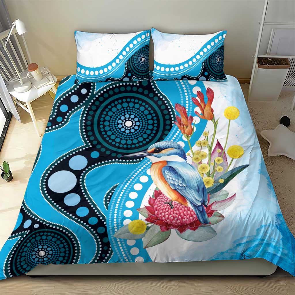 Australia Azure Kingfisher Bedding Set Australian Native Flowers Indigenous Art - Aussie Hoodie