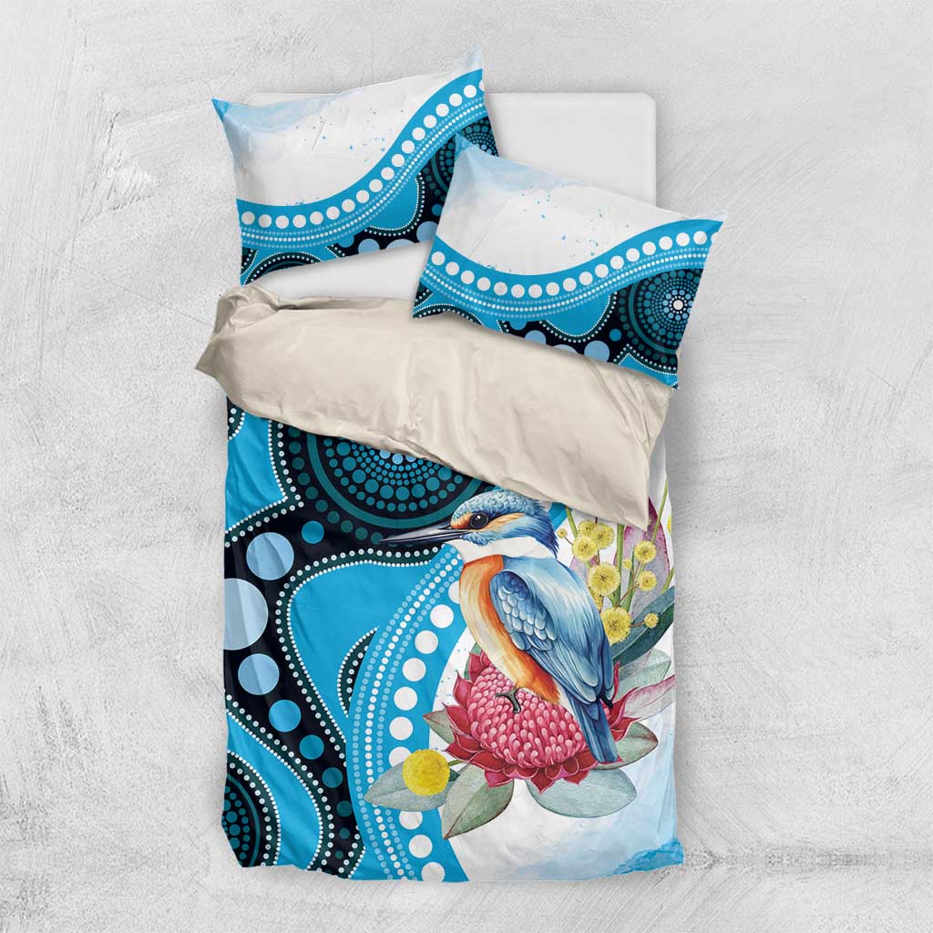 Australia Azure Kingfisher Bedding Set Australian Native Flowers Indigenous Art - Aussie Hoodie