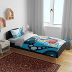 Australia Azure Kingfisher Bedding Set Australian Native Flowers Indigenous Art - Aussie Hoodie