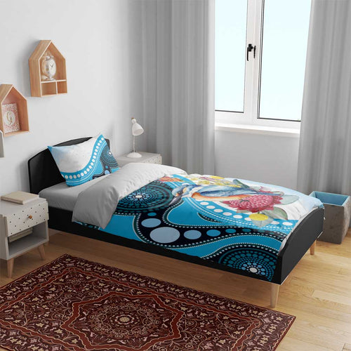 Australia Azure Kingfisher Bedding Set Australian Native Flowers Indigenous Art - Aussie Hoodie