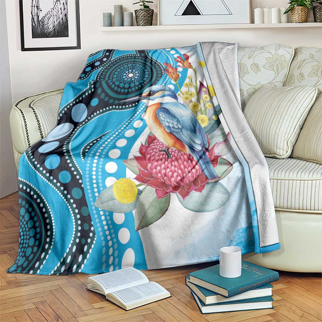 Australia Azure Kingfisher Blanket Australian Native Flowers Indigenous Art - Aussie Hoodie