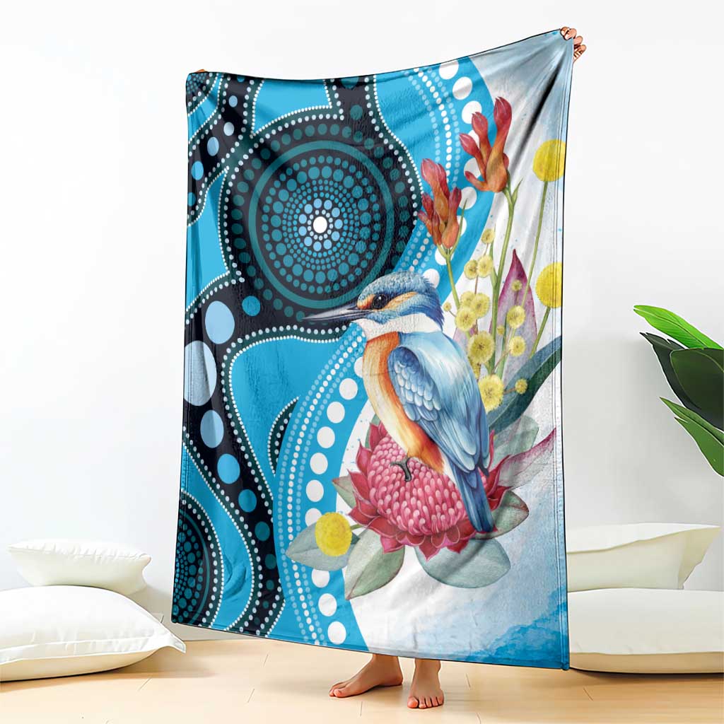 Australia Azure Kingfisher Blanket Australian Native Flowers Indigenous Art - Aussie Hoodie
