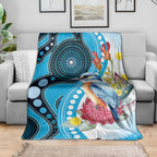 Australia Azure Kingfisher Blanket Australian Native Flowers Indigenous Art - Aussie Hoodie