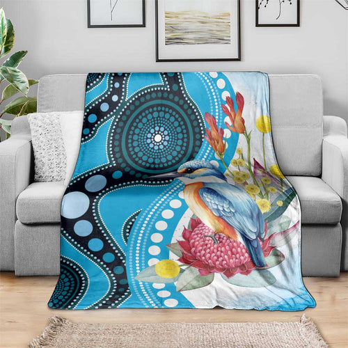 Australia Azure Kingfisher Blanket Australian Native Flowers Indigenous Art - Aussie Hoodie