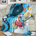 Australia Azure Kingfisher Blanket Australian Native Flowers Indigenous Art - Aussie Hoodie