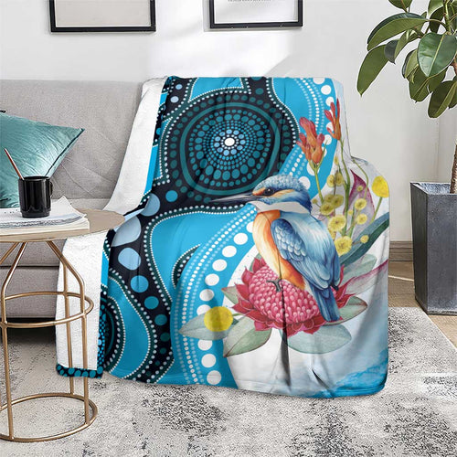 Australia Azure Kingfisher Blanket Australian Native Flowers Indigenous Art - Aussie Hoodie
