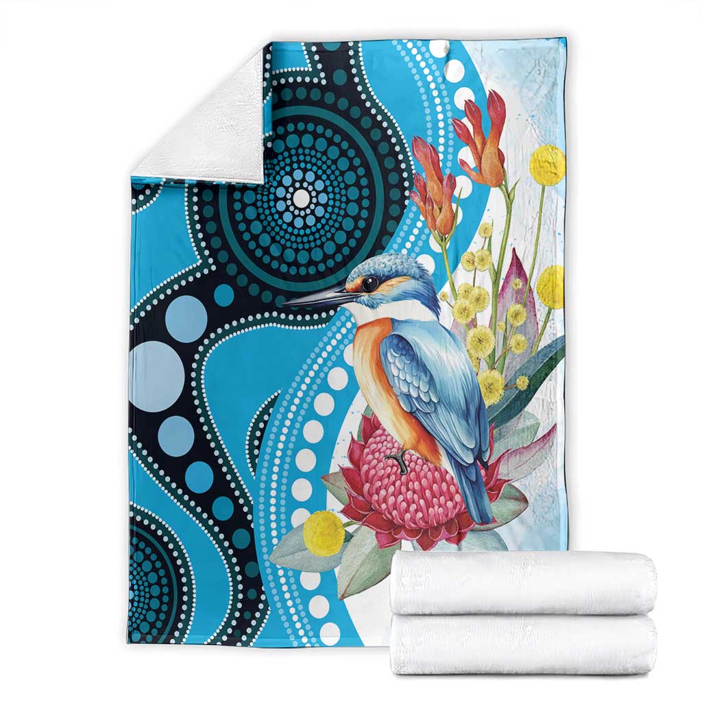 Australia Azure Kingfisher Blanket Australian Native Flowers Indigenous Art - Aussie Hoodie