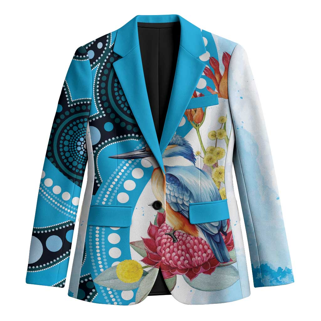 Australia Azure Kingfisher Blazer Australian Native Flowers Indigenous Art - Aussie Hoodie