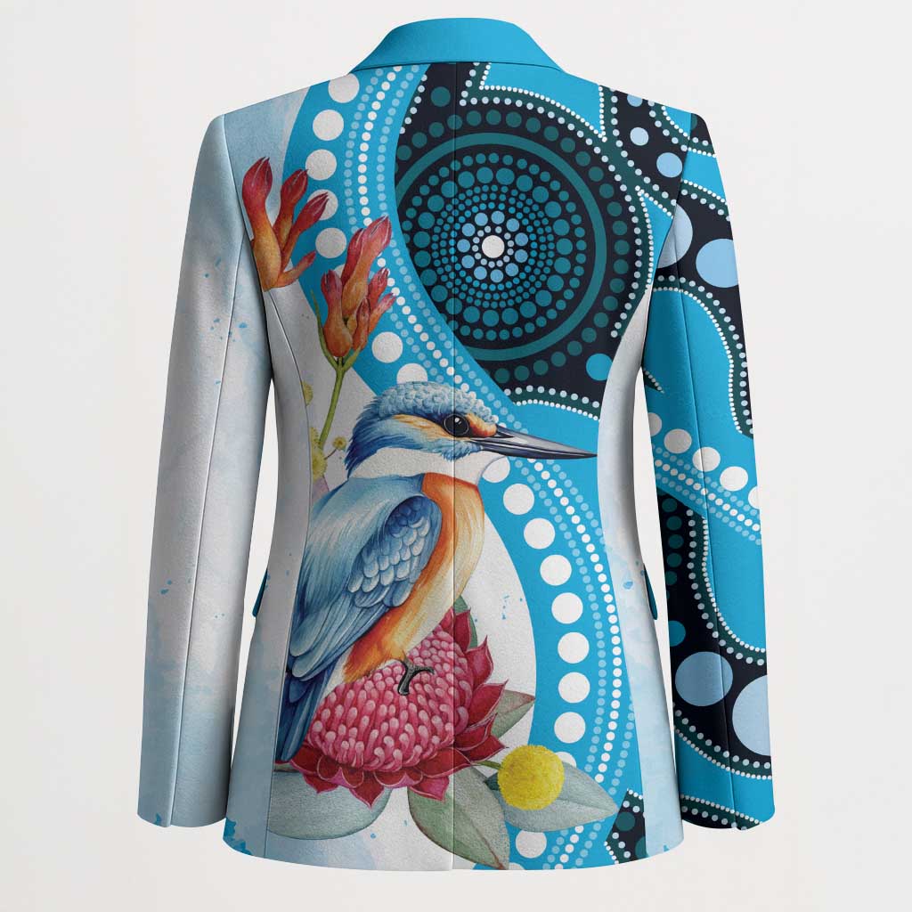 Australia Azure Kingfisher Blazer Australian Native Flowers Indigenous Art - Aussie Hoodie
