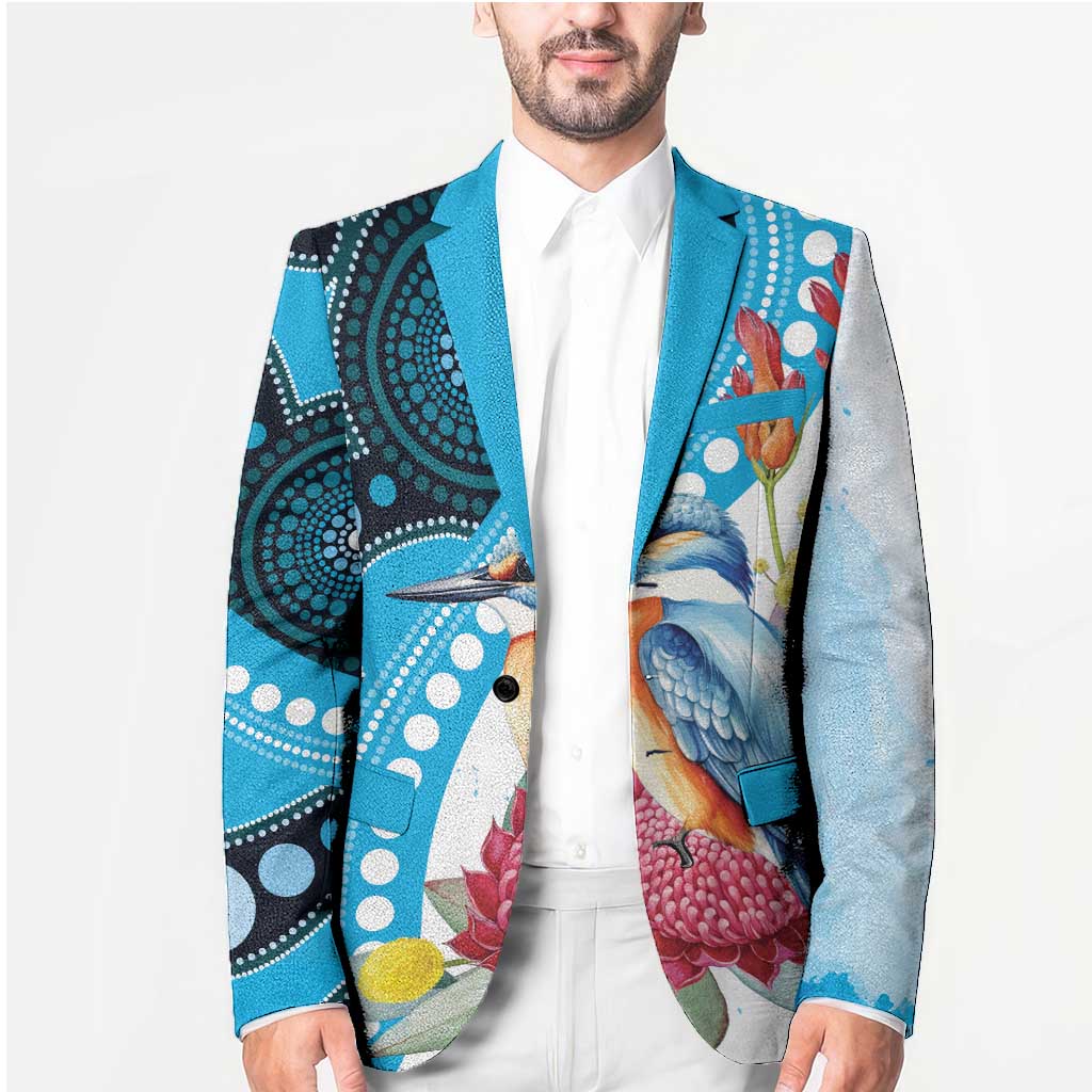 Australia Azure Kingfisher Blazer Australian Native Flowers Indigenous Art - Aussie Hoodie