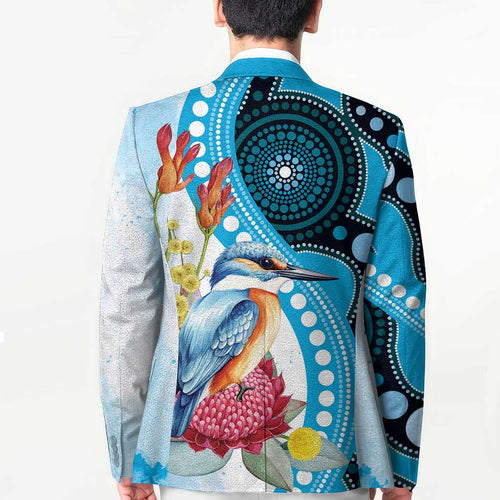 Australia Azure Kingfisher Blazer Australian Native Flowers Indigenous Art - Aussie Hoodie