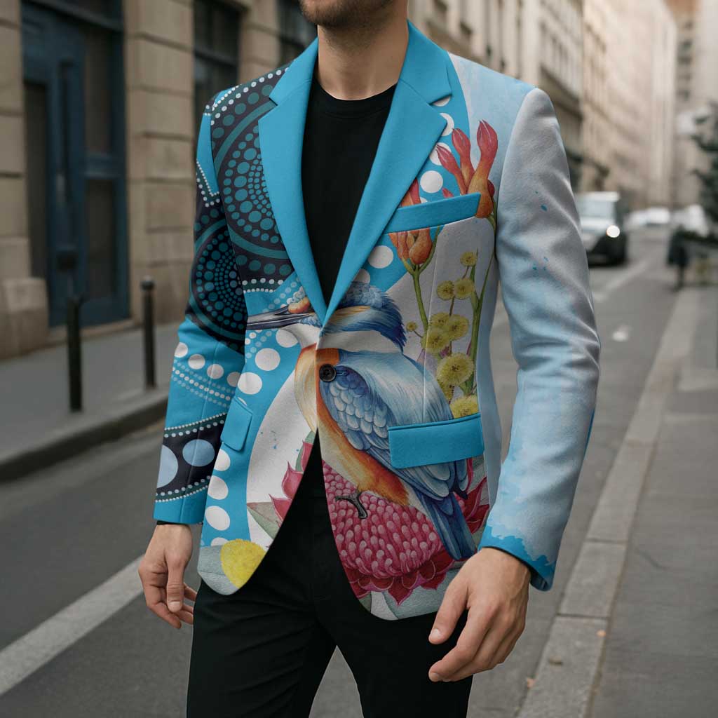 Australia Azure Kingfisher Blazer Australian Native Flowers Indigenous Art - Aussie Hoodie