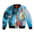 Australia Azure Kingfisher Bomber Jacket Australian Native Flowers Indigenous Art - Aussie Hoodie