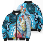 Australia Azure Kingfisher Bomber Puffer Jacket Australian Native Flowers Indigenous Art - Aussie Hoodie