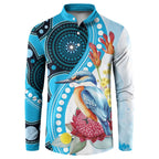Australia Azure Kingfisher Button Sweatshirt Australian Native Flowers Indigenous Art - Aussie Hoodie