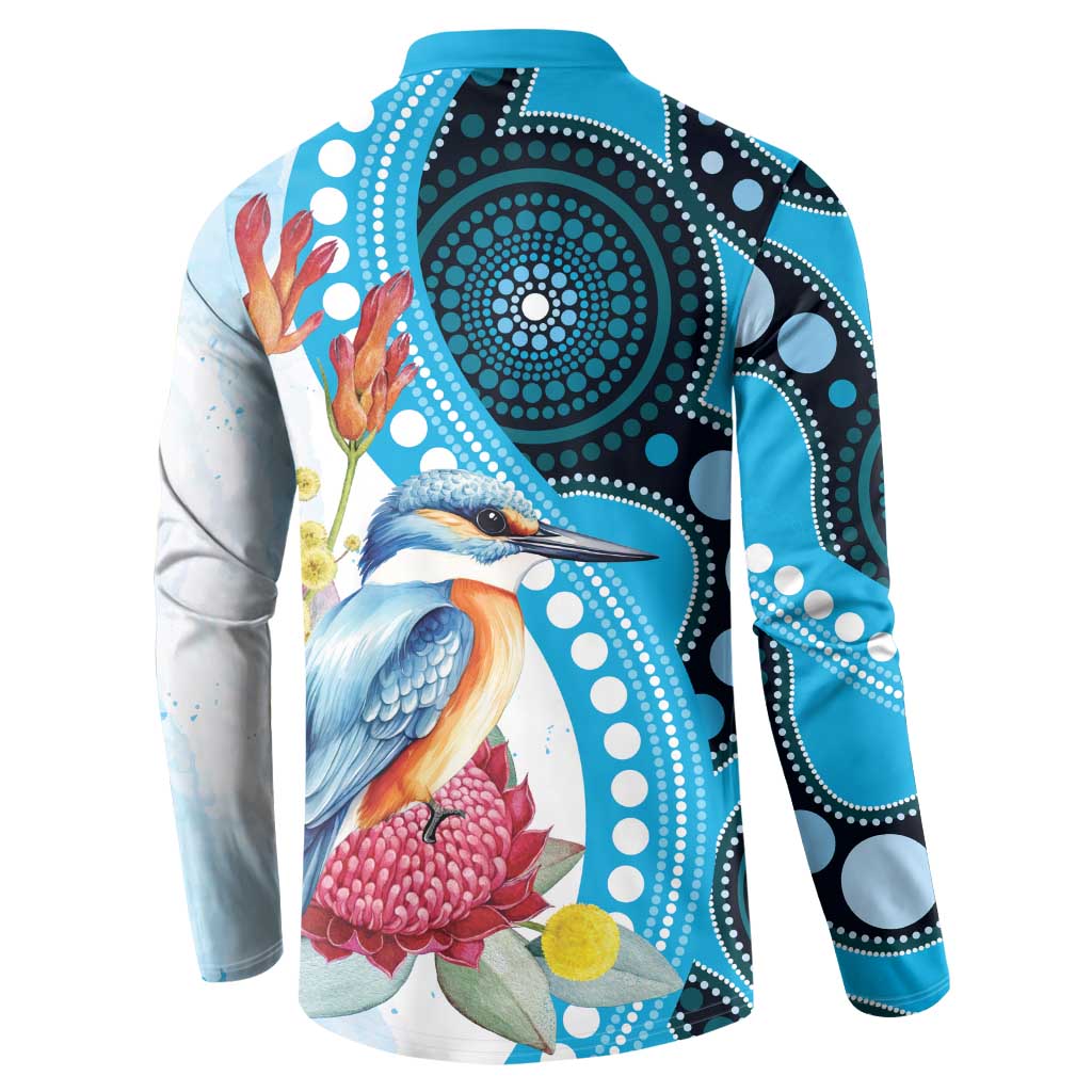 Australia Azure Kingfisher Button Sweatshirt Australian Native Flowers Indigenous Art - Aussie Hoodie