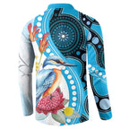 Australia Azure Kingfisher Button Sweatshirt Australian Native Flowers Indigenous Art - Aussie Hoodie