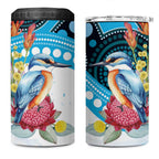 Australia Azure Kingfisher 4 in 1 Can Cooler Tumbler Australian Native Flowers Indigenous Art - Aussie Hoodie