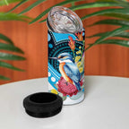 Australia Azure Kingfisher 4 in 1 Can Cooler Tumbler Australian Native Flowers Indigenous Art - Aussie Hoodie