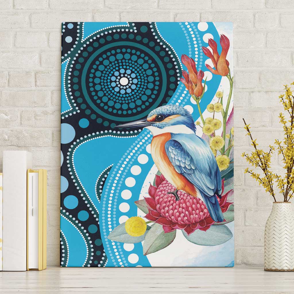 Australia Azure Kingfisher Canvas Wall Art Australian Native Flowers Indigenous Art - Aussie Hoodie