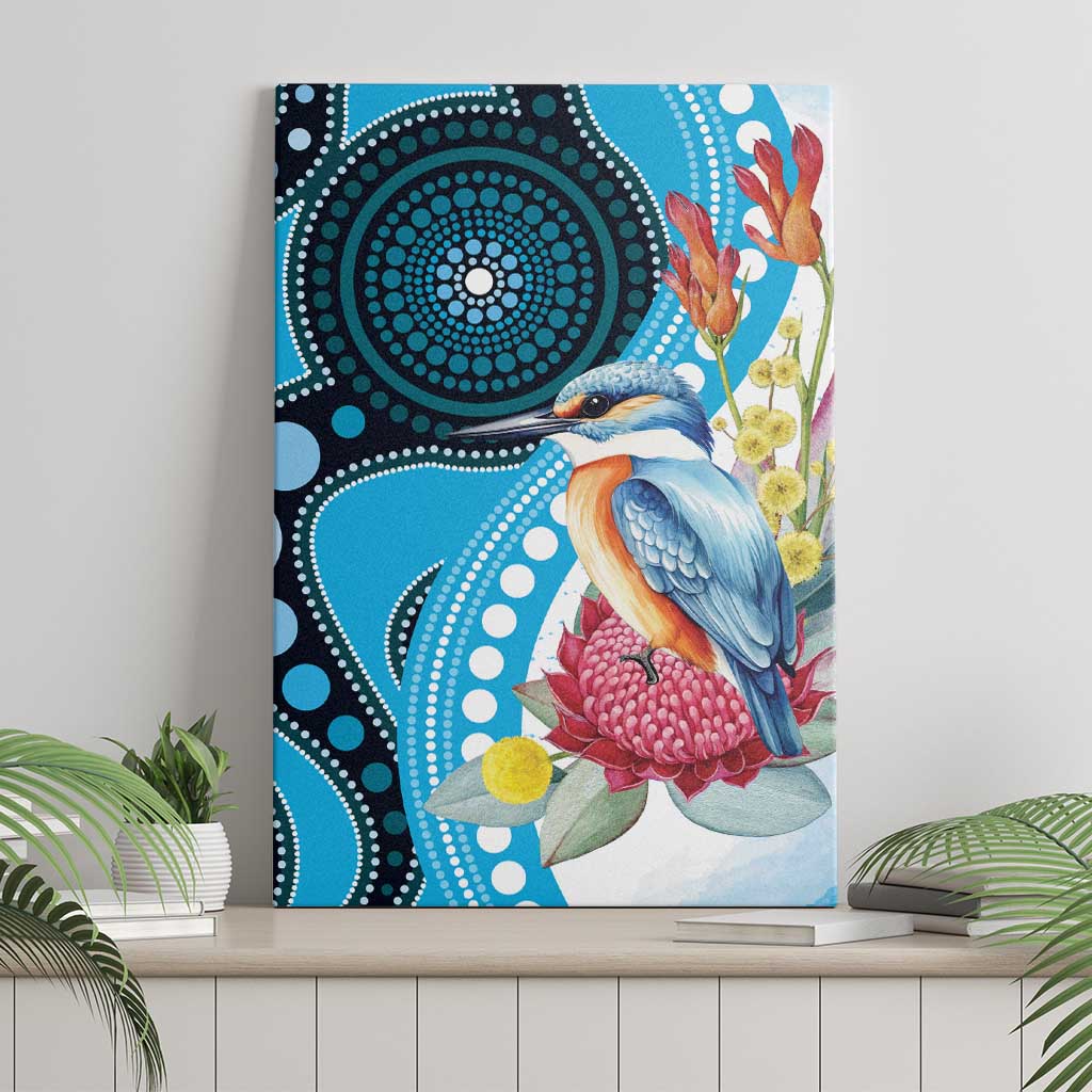 Australia Azure Kingfisher Canvas Wall Art Australian Native Flowers Indigenous Art - Aussie Hoodie