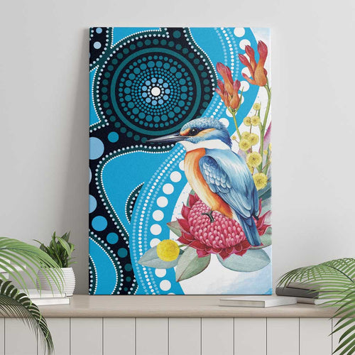 Australia Azure Kingfisher Canvas Wall Art Australian Native Flowers Indigenous Art - Aussie Hoodie