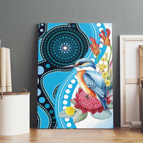 Australia Azure Kingfisher Canvas Wall Art Australian Native Flowers Indigenous Art - Aussie Hoodie
