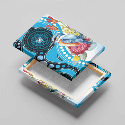 Australia Azure Kingfisher Canvas Wall Art Australian Native Flowers Indigenous Art - Aussie Hoodie