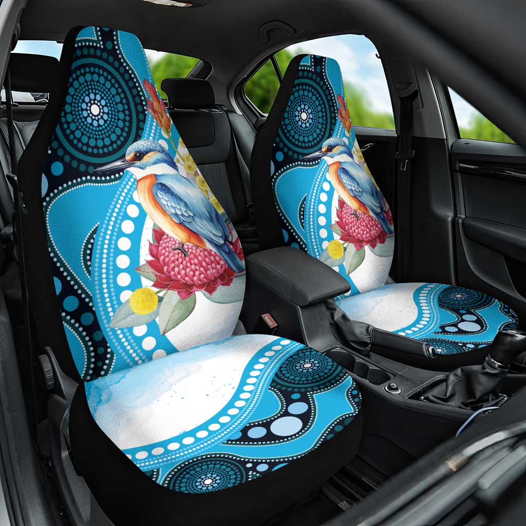 Australia Azure Kingfisher Car Seat Cover Australian Native Flowers Indigenous Art - Aussie Hoodie