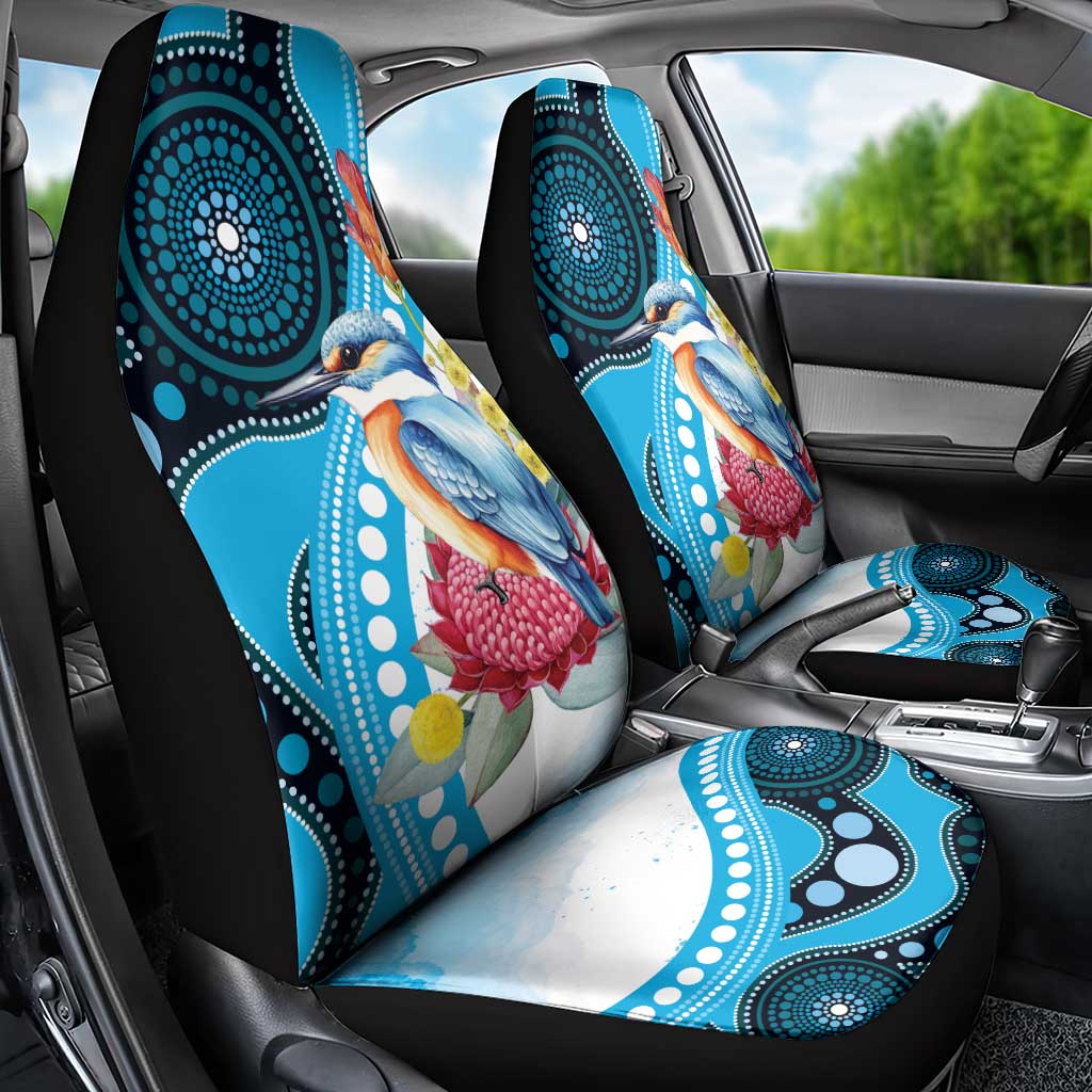 Australia Azure Kingfisher Car Seat Cover Australian Native Flowers Indigenous Art - Aussie Hoodie