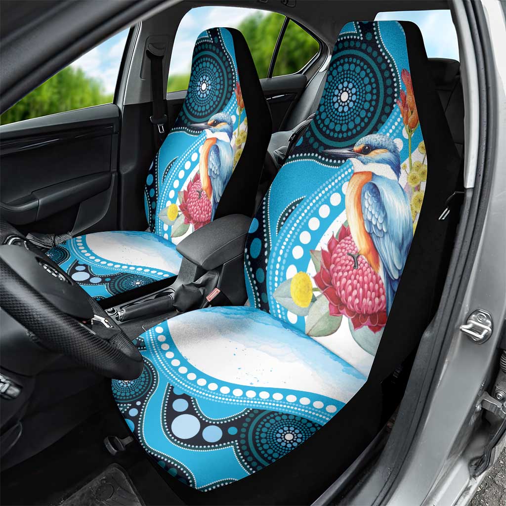 Australia Azure Kingfisher Car Seat Cover Australian Native Flowers Indigenous Art - Aussie Hoodie