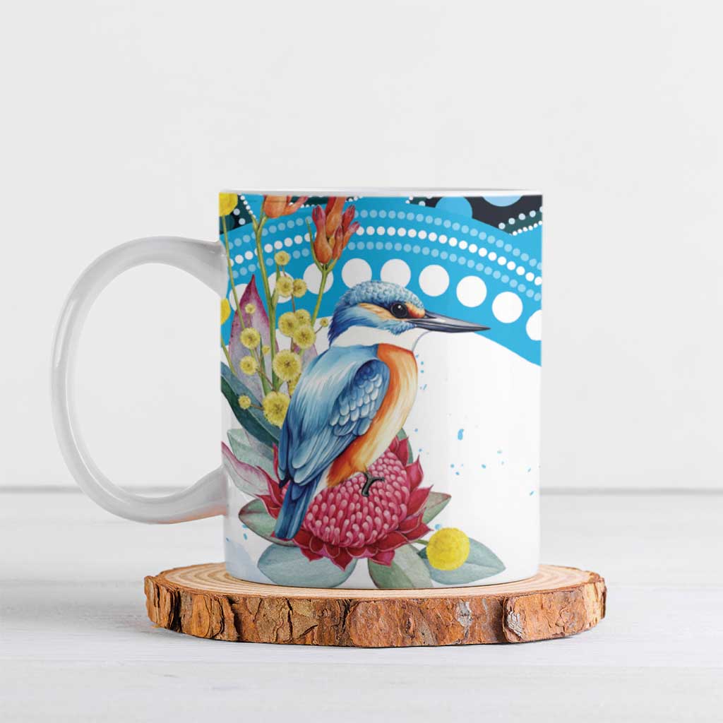 Australia Azure Kingfisher Ceramic Mug Australian Native Flowers Indigenous Art - Aussie Hoodie